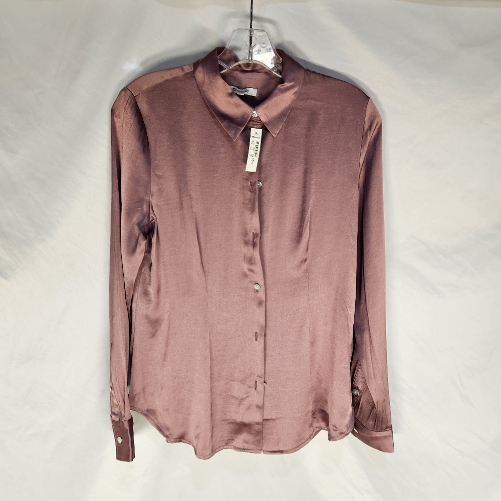 Madewell Darted Button-Up Shirt in Satin Rose Pink Size 2